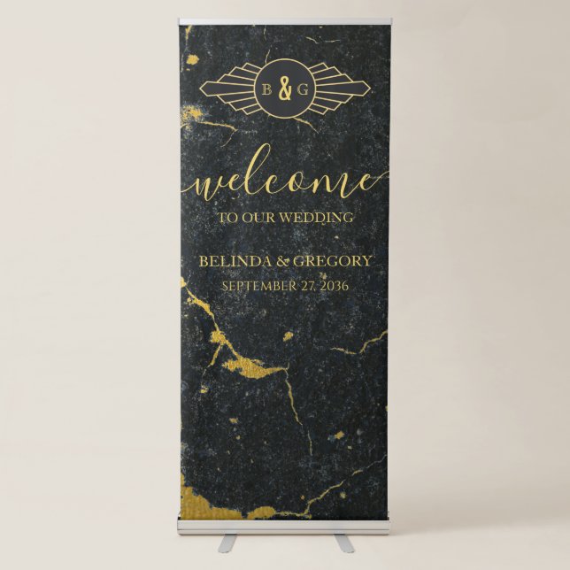 Black Gold Marble Wedding Welcome Sign (Front)