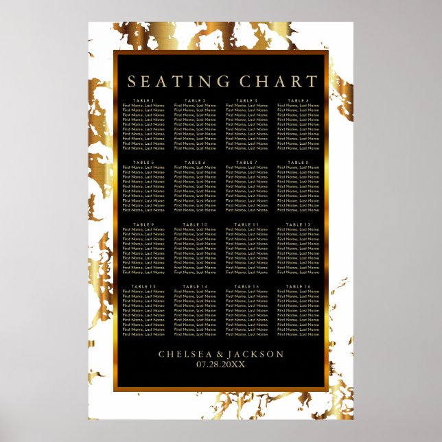 Black, Gold Marble & White -16 Seating Chart (Front)