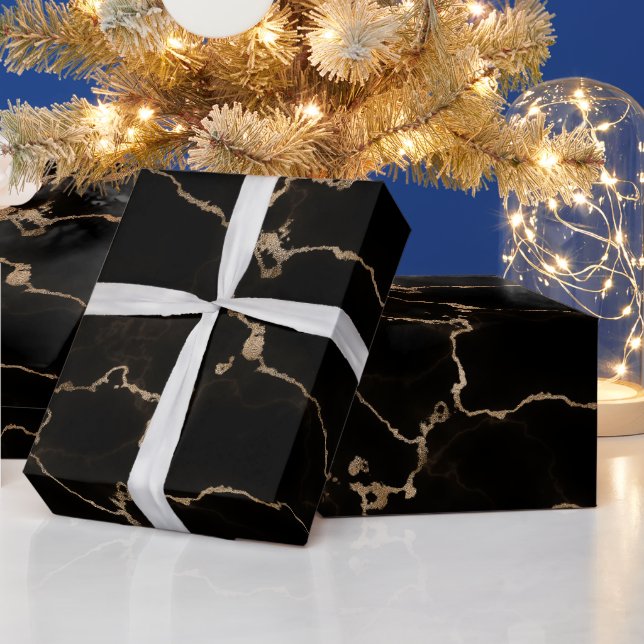 Black, Gold Marble Wrapping Paper (Holidays)
