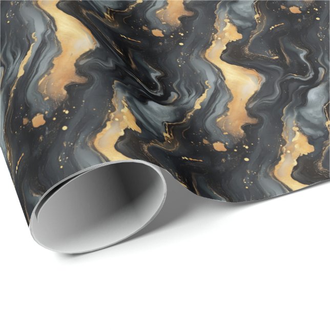 Black & Gold Marble Wrapping Paper (Roll Corner)