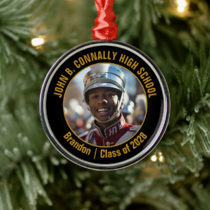Black Gold Marching Band Photo Christmas Metal Ornament