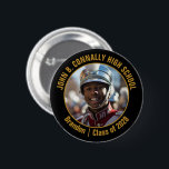 Black Gold Marching Band Photo High School Button<br><div class="desc">This cool customized high school marching band photo features your team and player name on a black and gold brag button. Personalize with your student's photograph and class year as a proud parent. A mom and dad can wear these buttons to competition and games.</div>