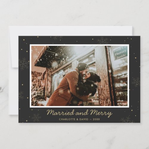 Black Gold Married and Merry Photo Christmas Card