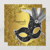 Black Gold Mask Masquerade Party Invitation (Front/Back)
