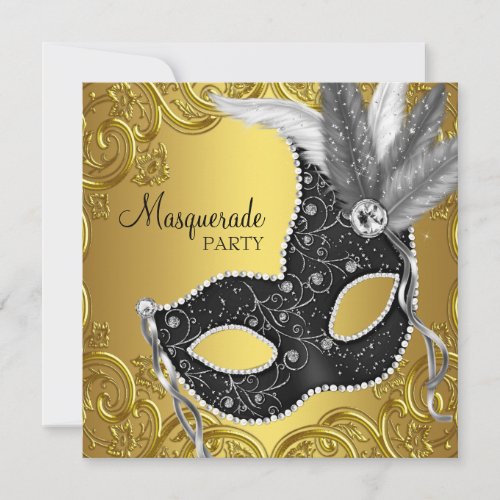 Black Gold Mask Masquerade Party Personalized Announcement