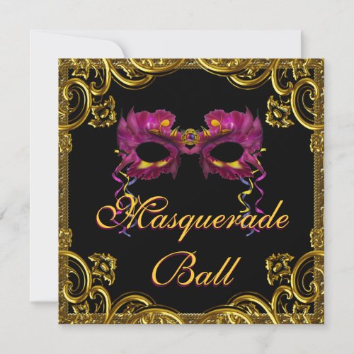 Black Gold Mask Masquerade Party Invitation