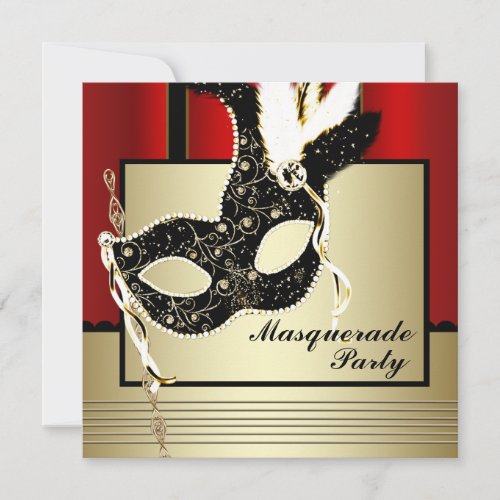 Black Gold Mask Red Black Masquerade Party Invitation