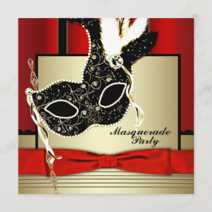 Black Gold Mask Red Black Masquerade Party Invitation