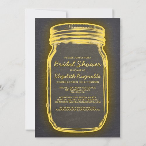 Black &amp; Gold Mason Jar Bridal Shower Invitations