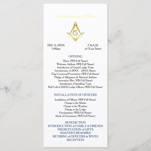Black Gold Masonic Installation Program Template (Front)