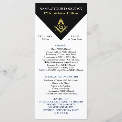 Black Gold Masonic Installation Program Template