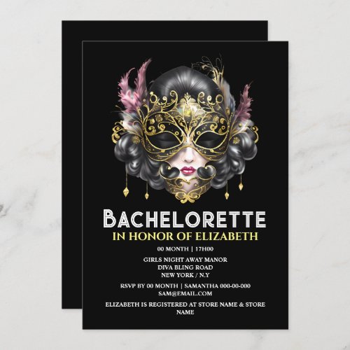 Black gold masquerade face mask elegant ladies invitation