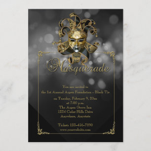 Black Gold Masquerade Mardi Gras Ball Invitation