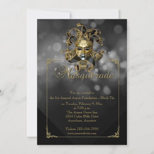 Black Gold Masquerade Mardi Gras Ball Invitation