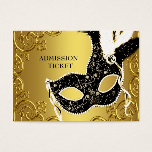 Customizable Black Gold Masquerade Party Admission Tickets Business Card Templates