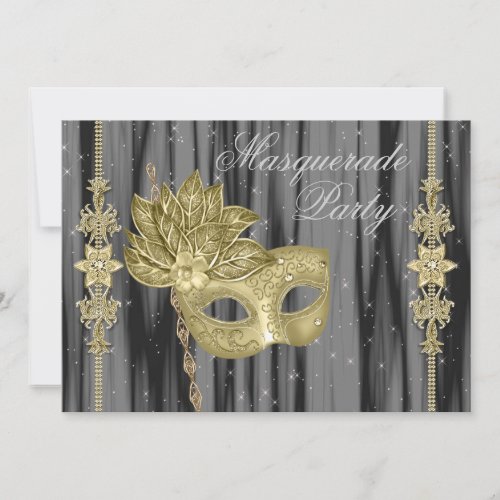 Black Gold Masquerade Party Invitation