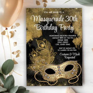 Black Gold Masquerade Party Invitation