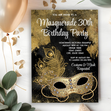Black Gold Masquerade Party Invitation