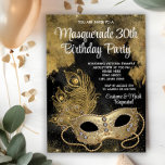 Black Gold Masquerade Party Invitation at Zazzle
