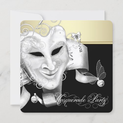 Elegant Black Gold Masquerade Party Invitations