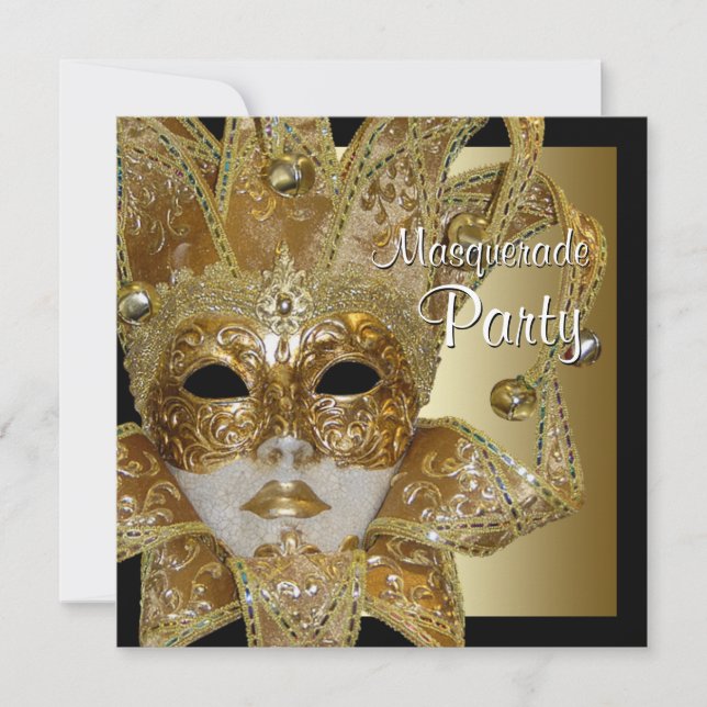 Black Gold Masquerade Party Invitations (Front)