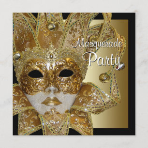 Black Gold Masquerade Party Invitations