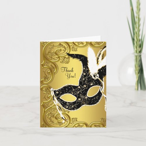 Black Gold Masquerade Party Thank You Cards