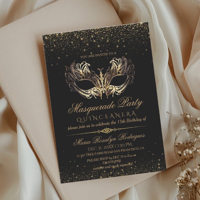 Black Gold Masquerade Quinceanera  Invitation (Creator Uploaded)
