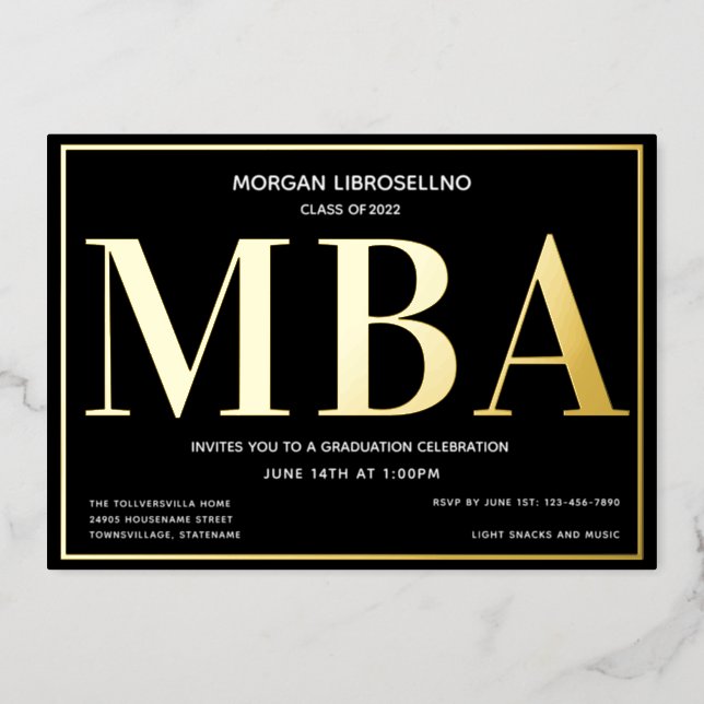 Black Gold MBA Graduation Foil Invitation (Front)