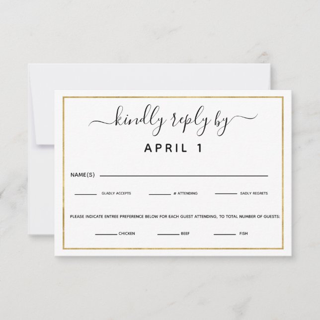 Black & Gold Meal Choice Reception Dinner RSVP (Front)