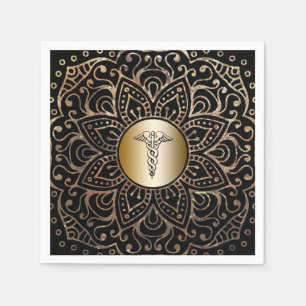 Black Gold Medical Caduceus Symbol Nurse Doctor Paper Napkins