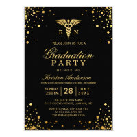 Black Gold Medical Nursing School Graduation Party Invitation