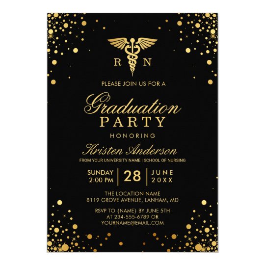 black gold medical nursing school graduation party invitation