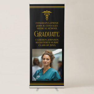 Black Gold Medical School Photo Graduation Party Retractable Banner