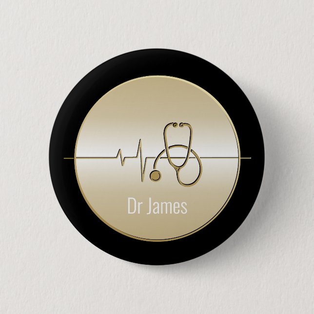 Black Gold Medical Stethoscope Heartbeat Button (Front)
