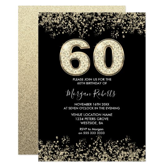 Black & Gold Mens or Womans 60th Birthday Party Invitation | Zazzle.com