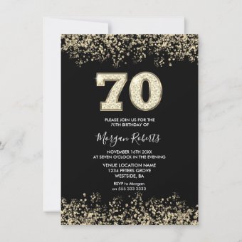 Black & Gold Mens Womans 70th Birthday Party Invitation | Zazzle