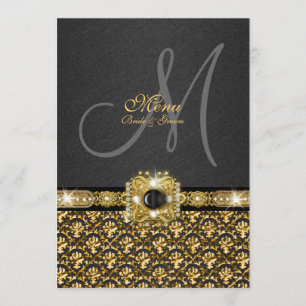Black gold menu damask wedding template