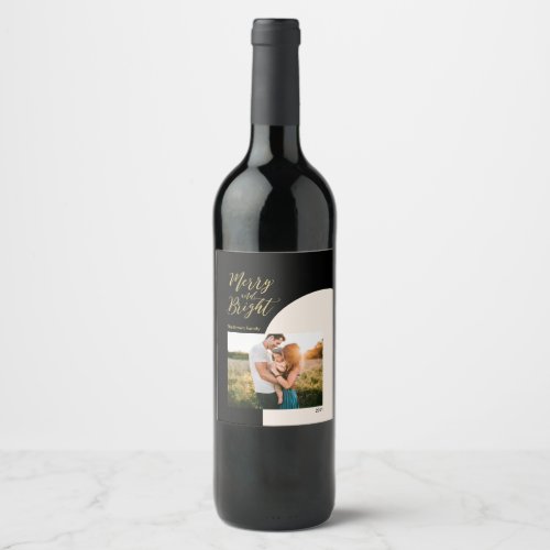 Black  Gold  Merry and Bright Christmas Holiday  Wine Label