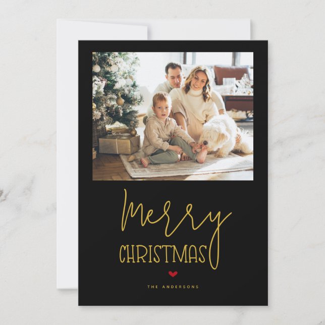 Black Gold Merry Christmas A Year in Review Photo Holiday Card (Front)