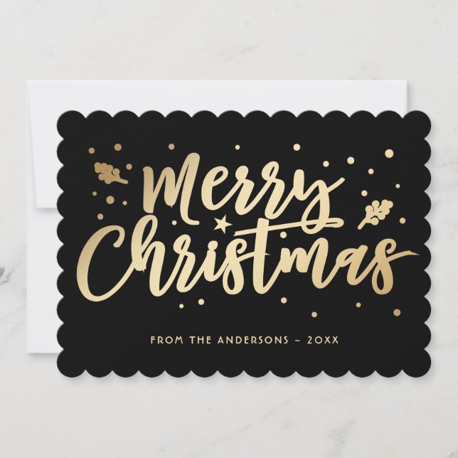 Black Gold Merry Christmas Calligraphy Holiday Card (Front)