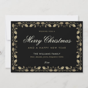 Black Gold Merry Christmas Happy New Year Card