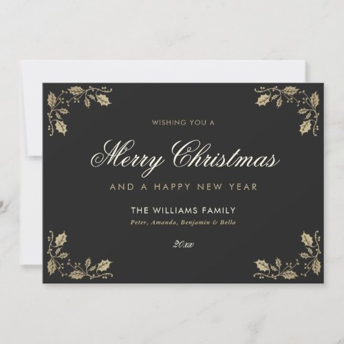 Black Gold Merry Christmas Happy New Year Holiday Card