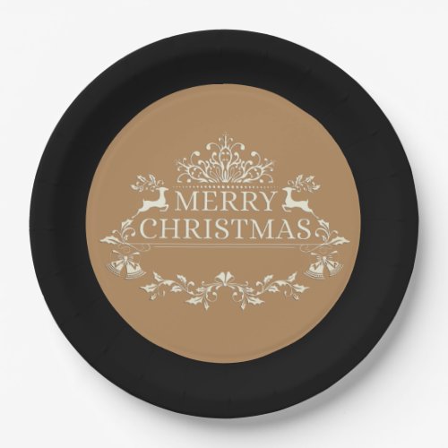 Black  Gold Merry Christmas Paper Plates