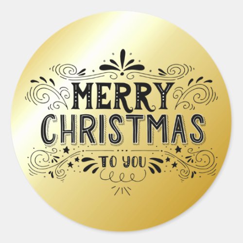 Black Gold Merry Christmas Typography Sticker