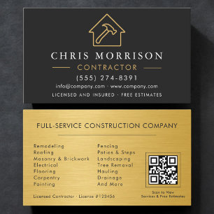 Black Gold Metal Building Construction QR Code Business Card