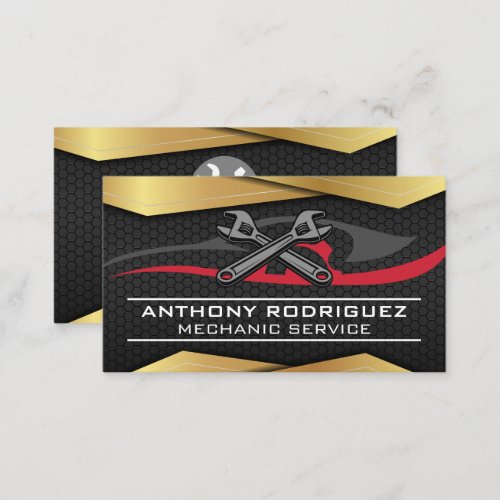Black Gold Metal  Car Wrenches Logo Business Card