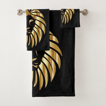 Black & Gold Metal Lion Head Bathroom Towel Set by ArtzDizigns at Zazzle