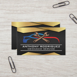 Black Gold Metal   Sports Car Wrenches Logo Business Card