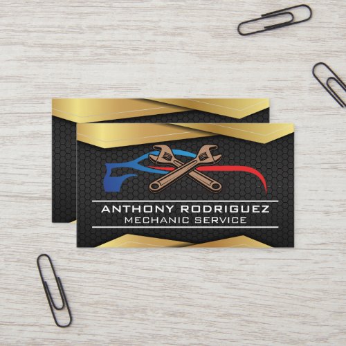 Black Gold Metal  Sports Car Wrenches Logo Business Card